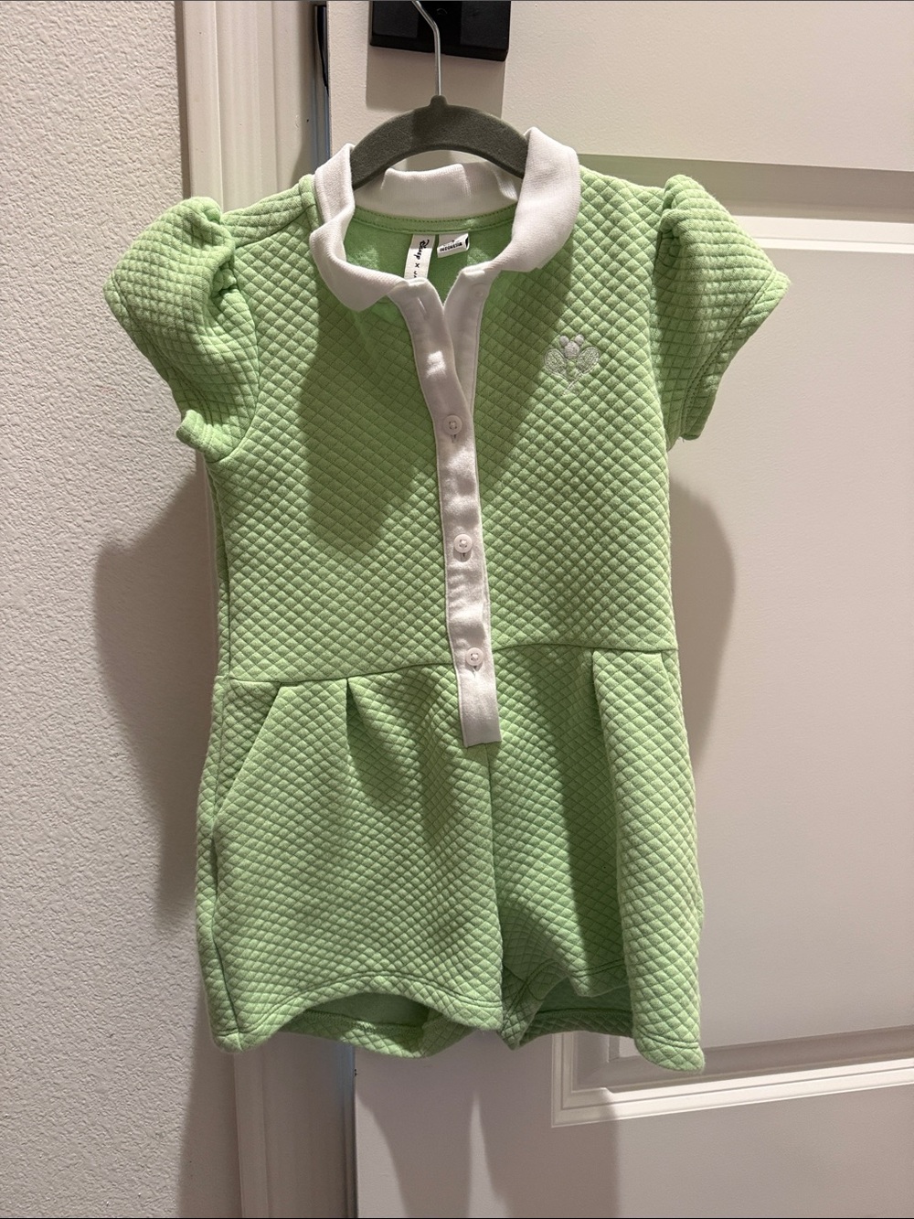 Janie and Jack x Disney Light Green Quilted Romper with White Trim